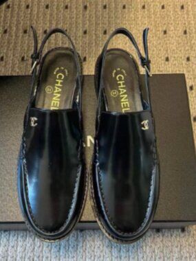 Chanel Black Leather CC Slingback Loafers